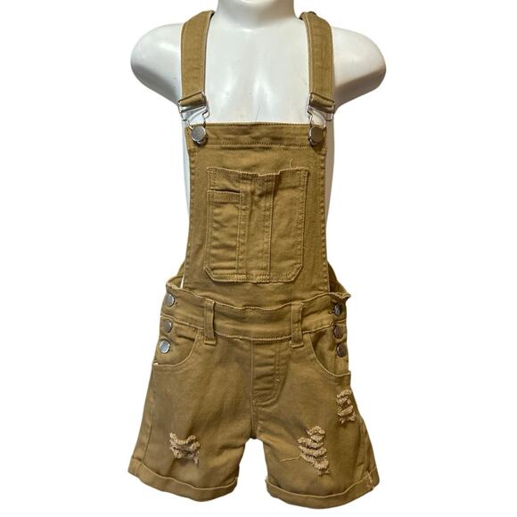 Child’s T & Y Khaki Overall Shorts M,Distressed/Cuffed Hem Approx. 6-8 - Picture 2 of 6